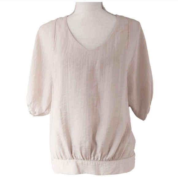 BCBG Pink Minimalist Peasant Top Buff Nude Neutral Hippie Sheath Top - Picture 8 of 8